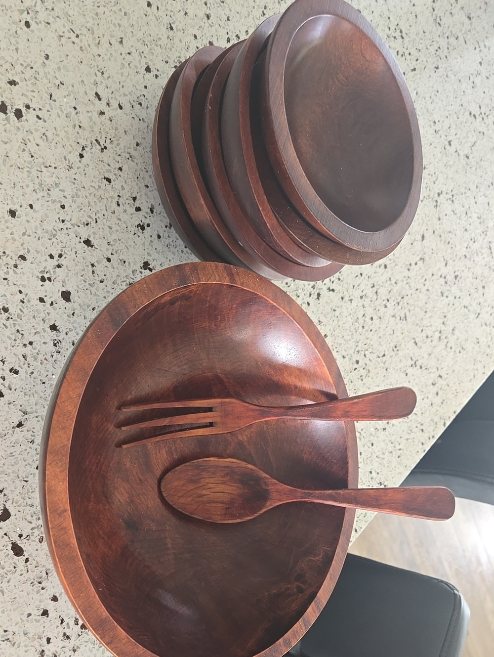 Handcrafted Brown Wooden Salad Bowl Set with Serving Fork & Spoon (Baribocraft)